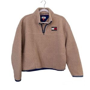 Tommy Jeans Sherpa Fleece Half Zip Pullover – Beige – Women’s Large